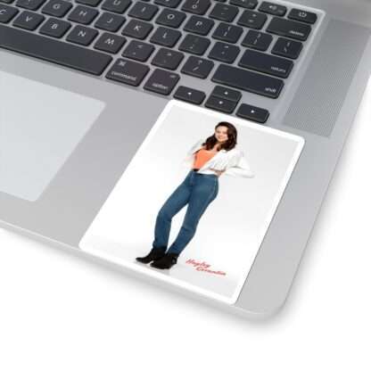 Die-Cut Sticker of Actress Hayley Orrantia in White Jacket and Orange Top - Image 9