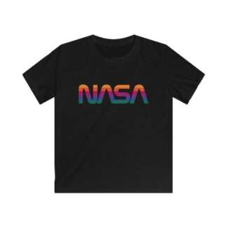 Black kids t-shirt with NASA logo in rainbow colors