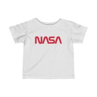 White NASA baby t-shirt featuring NASA worm logo