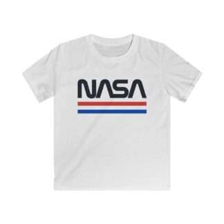 White kids t-shirt with NASA logo in retro style