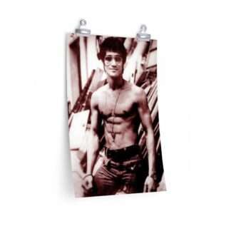 Portrait print of Bruce Lee topless and wearing sunglasses