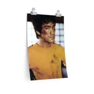 Portrait print of Bruce Lee in the yellow jump suit