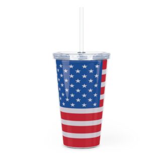 US Flag Plastic Tumbler with Straw
