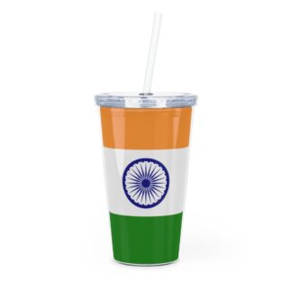 India Flag Plastic Tumbler with Straw